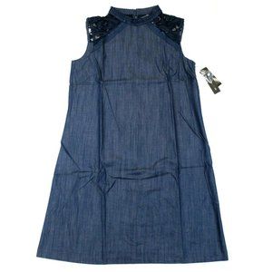 AB Studio Chambray Lace Shift Dress - Size 12